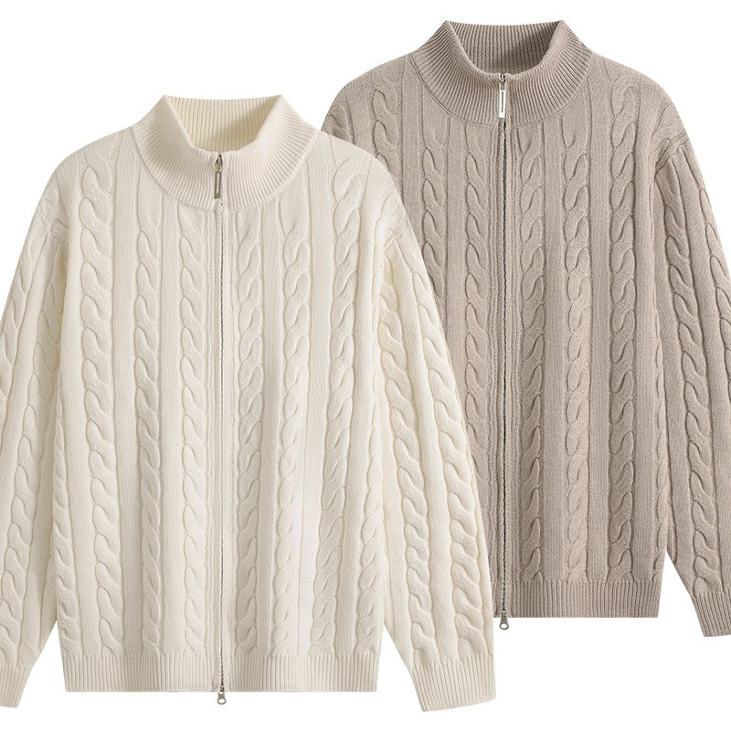 Herren Grobgestrickter Reißverschluss-Cardigan mit Zopfmuster, Stehkragen und Oversize-Schnitt Nord Taschen