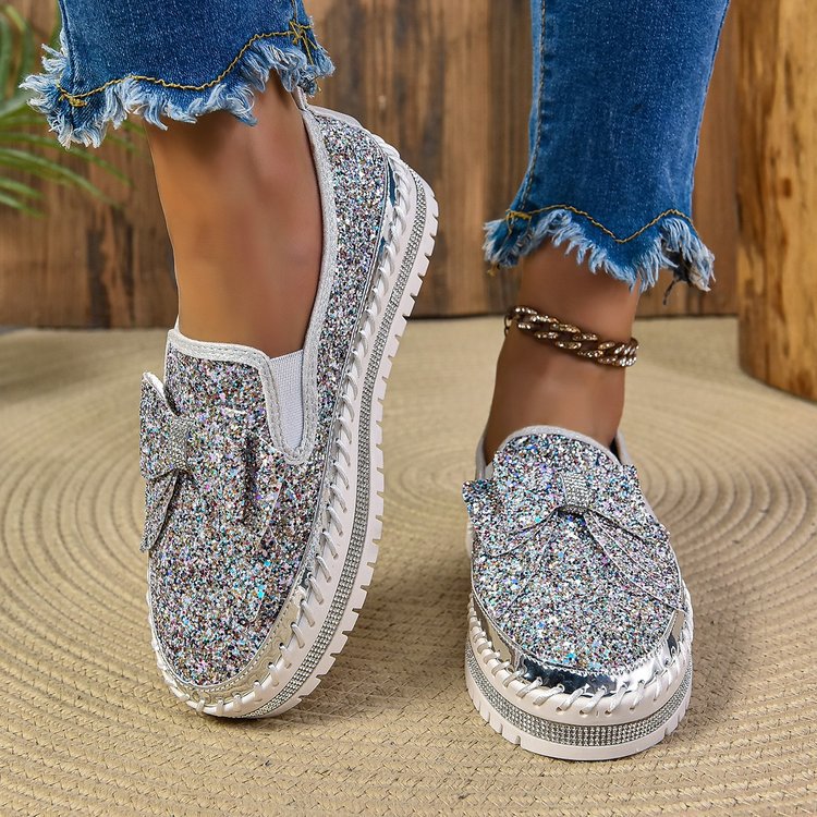 Damen Glitzer-Plateau-Slipper mit Schleifenapplikation und profilierter Komfortsohle Nord Taschen