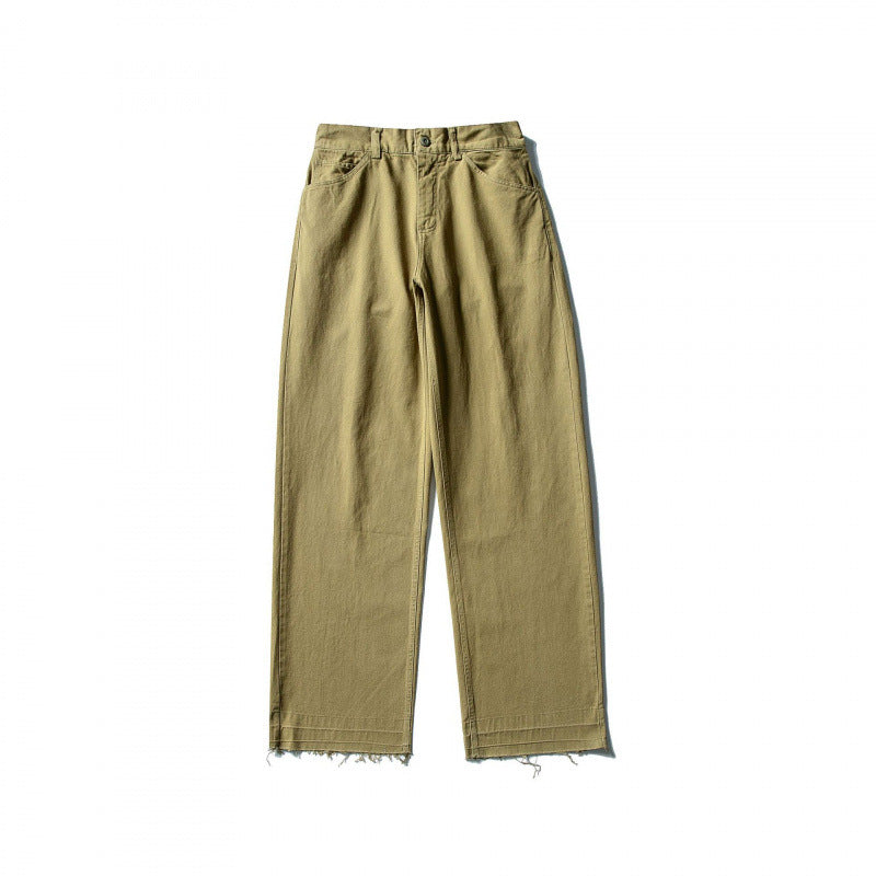 Damen Weite High-Waist Jeanshose mit geradem Bein und rohem Saum Nord Taschen