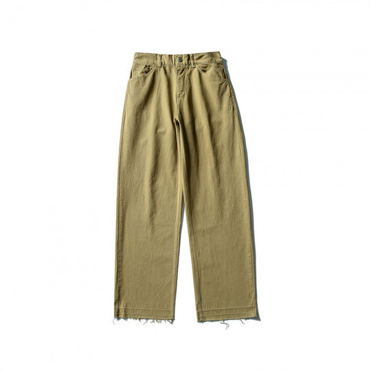 Damen Weite High-Waist Jeanshose mit geradem Bein und rohem Saum Nord Taschen