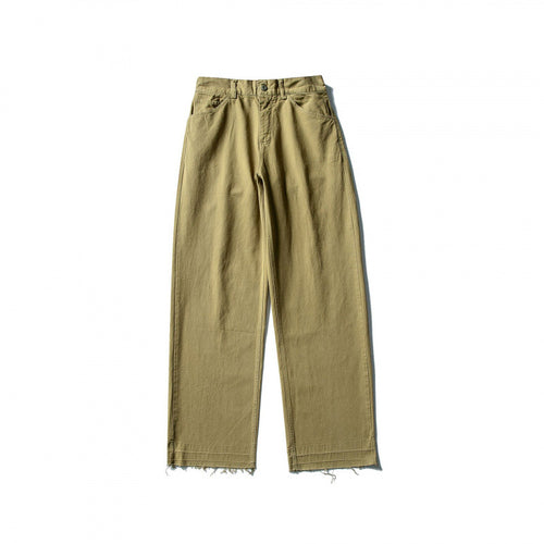 Damen Weite High-Waist Jeanshose mit geradem Bein und rohem Saum Nord Taschen