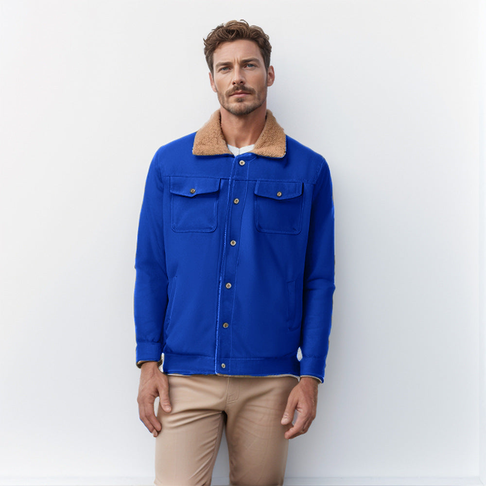 Herren Workwear-Jacke mit Teddykragen und Druckknopfleiste Nord Taschen