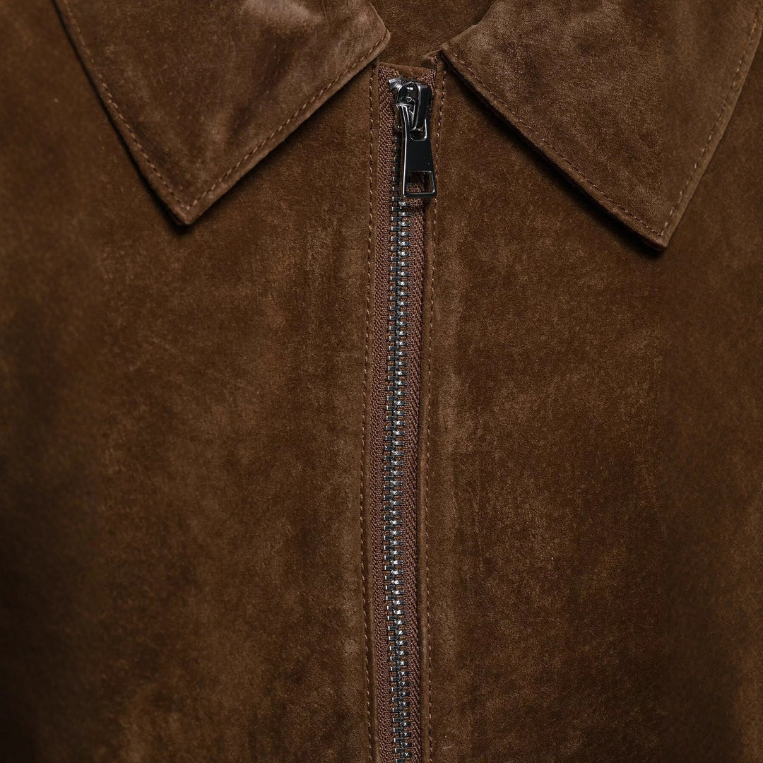 Damen Cropped Velourslederjacke mit Hemdkragen, Reißverschluss und Zipp-Taschen Nord Taschen