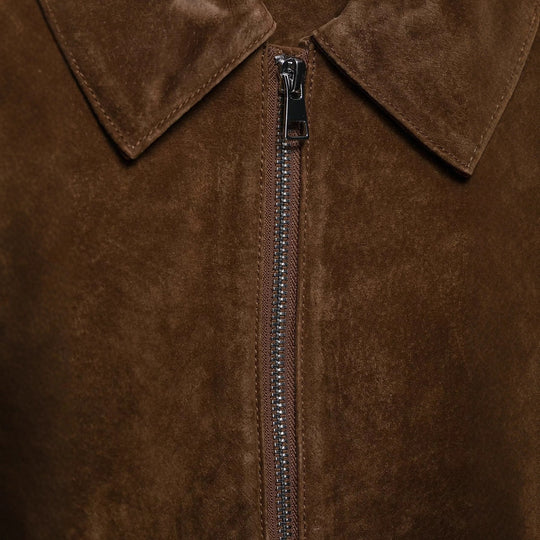 Damen Cropped Velourslederjacke mit Hemdkragen, Reißverschluss und Zipp-Taschen Nord Taschen
