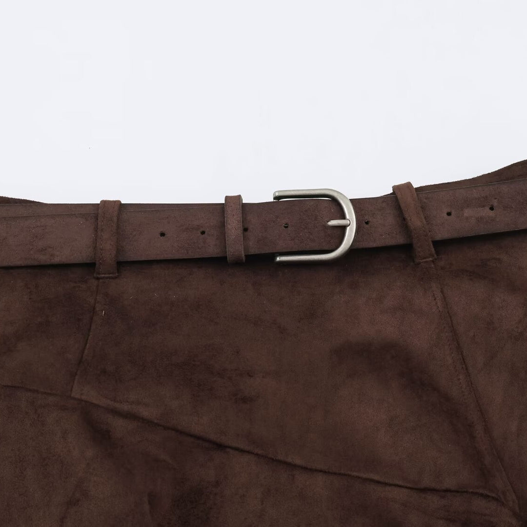 Damen Asymmetrischer Patchwork-Wickelrock mit Taillengürtel und Lagenoptik Nord Taschen