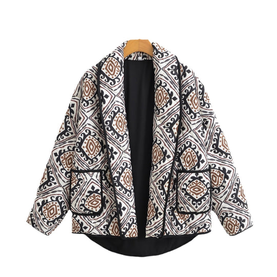Damen Stepp-Kimonojacke mit grafischem Ethno-Print und Taillengürtel Nord Taschen