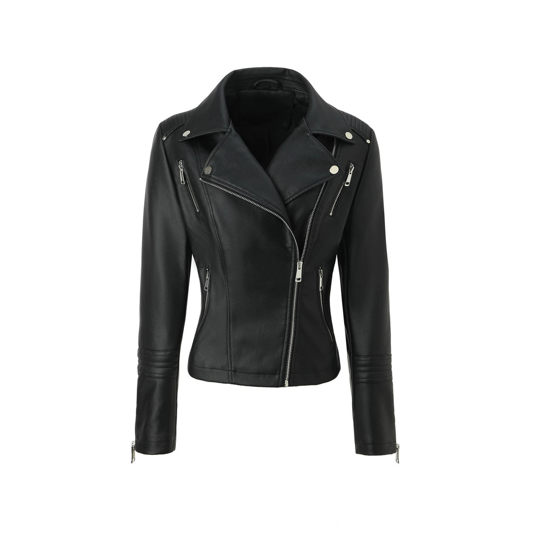 Damen Taillierte Bikerjacke aus softem Kunstleder mit gesteppter Schulter- und Ärmelpartie Nord Taschen