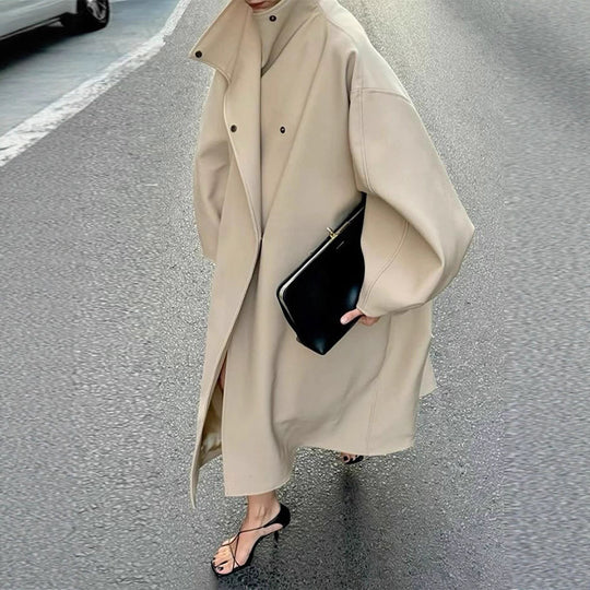 Damen Mantel im minimalistischen Midi‑Schnitt mit Stehkragen und verdeckter Knopfleiste Nord Taschen