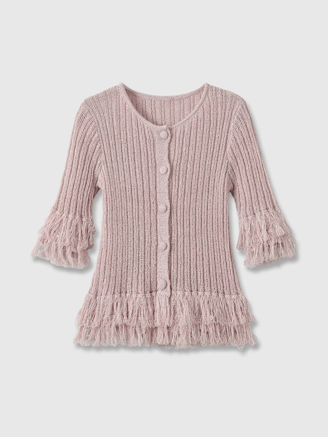 Damen Feinstrick-Cardigan mit Fransenstufen und dekorativen Kugelknöpfen Nord Taschen