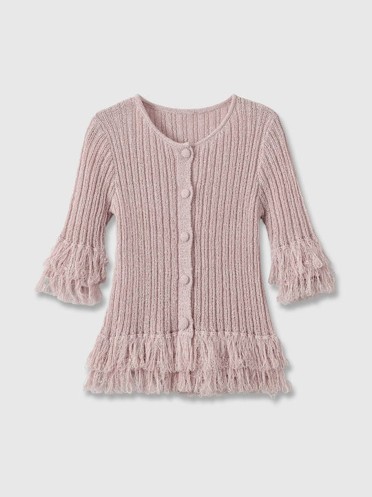 Damen Feinstrick-Cardigan mit Fransenstufen und dekorativen Kugelknöpfen Nord Taschen