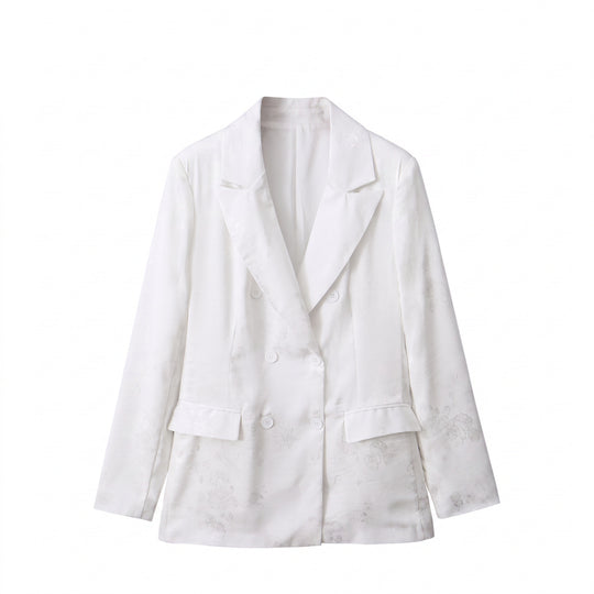 Damen Doppelreihiger Blazer mit floralem Jacquard und Schalkragen Nord Taschen