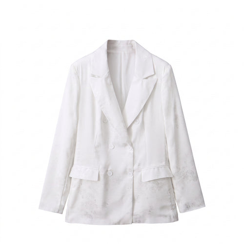 Damen Doppelreihiger Blazer mit floralem Jacquard und Schalkragen Nord Taschen