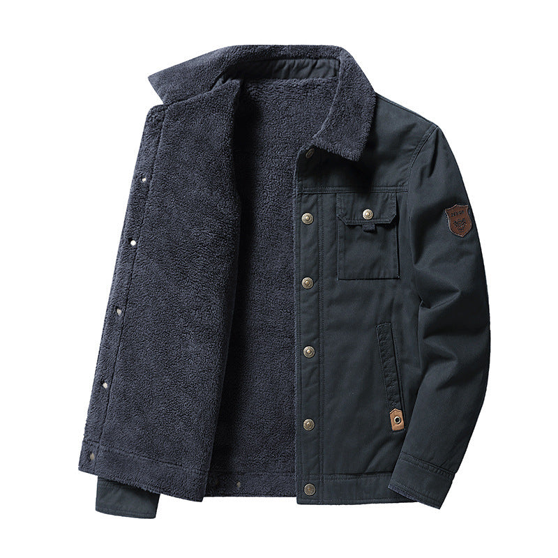 Herren robuste Canvas-Workjacke mit Teddyfleece-Innenfutter und Hemdkragen Nord Taschen