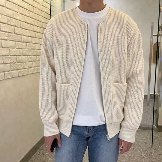 Unisex Oversized Boxy-Strickjacke mit verdecktem Reißverschluss und breiter Rippenstruktur Nord Taschen