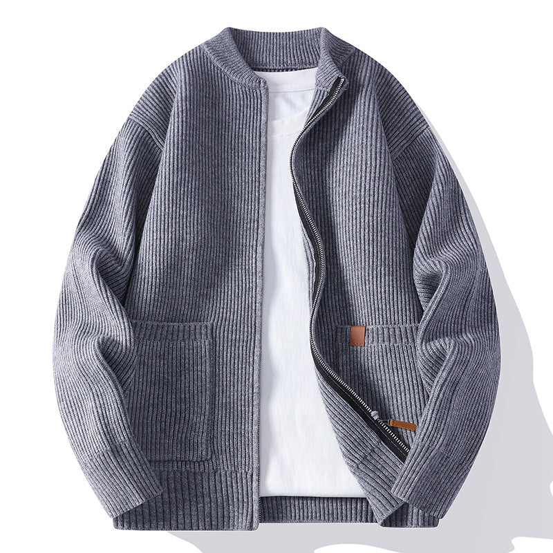 Herren gerippte Strickjacke mit durchgehendem Reißverschluss und aufgesetzten Taschen Nord Taschen