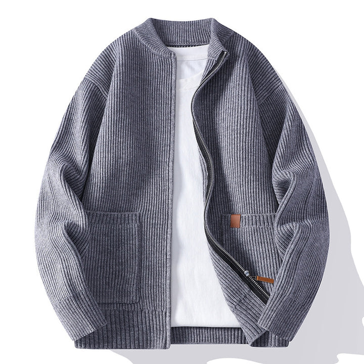 Herren gerippte Strickjacke mit durchgehendem Reißverschluss und aufgesetzten Taschen Nord Taschen