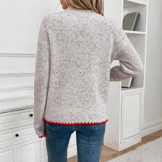Damen Gerippter Feinstrick-Pullover mit Herz‑Applikation und kontrastierter Saumkante Nord Taschen