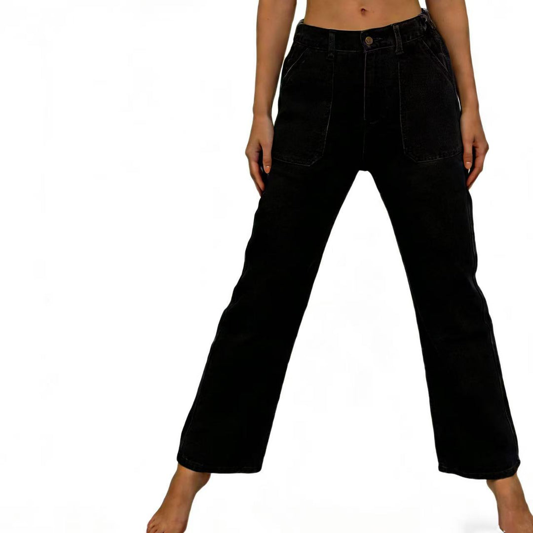Damen hochgeschnittene Relaxed-Jeans mit geradem Bein und aufgesetzten Fronttaschen Nord Taschen