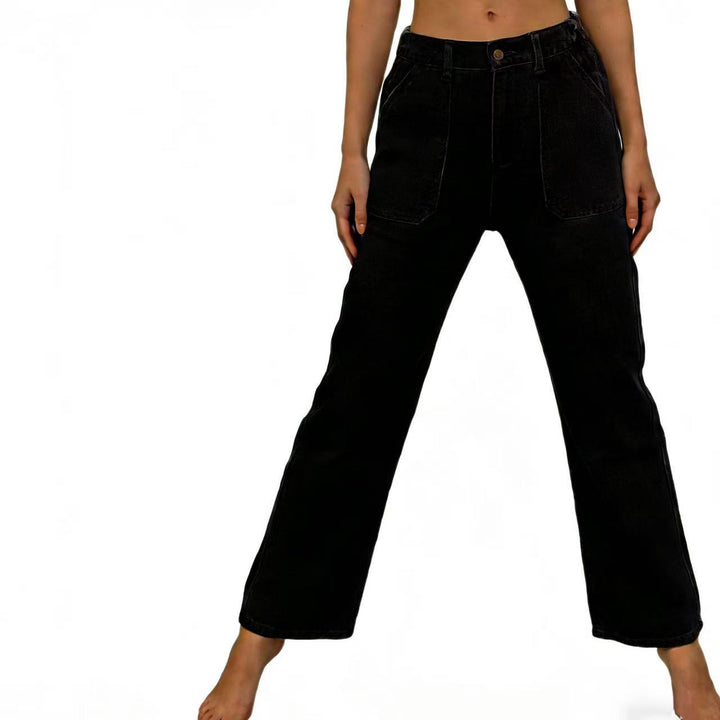 Damen hochgeschnittene Relaxed-Jeans mit geradem Bein und aufgesetzten Fronttaschen Nord Taschen