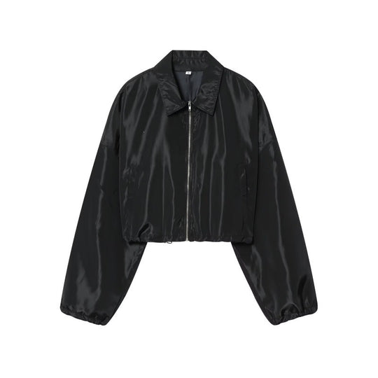 Damen Cropped Bomberjacke aus Satinoptik mit Reißverschluss und elastischem Saum Nord Taschen