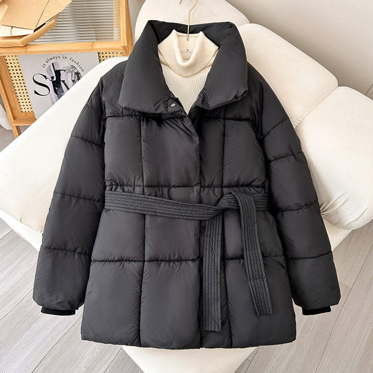 Damen nan gesteppte Winterjacke mit Taillengürtel, Stehkragen und Rippbündchen Nord Taschen