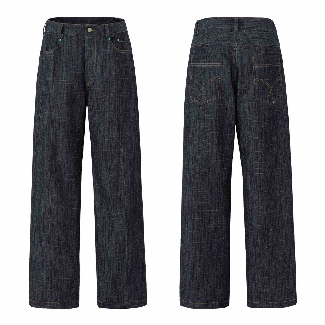 Damen Weite hochtaillierte Jeanshose mit markanter Mittelnaht Nord Taschen