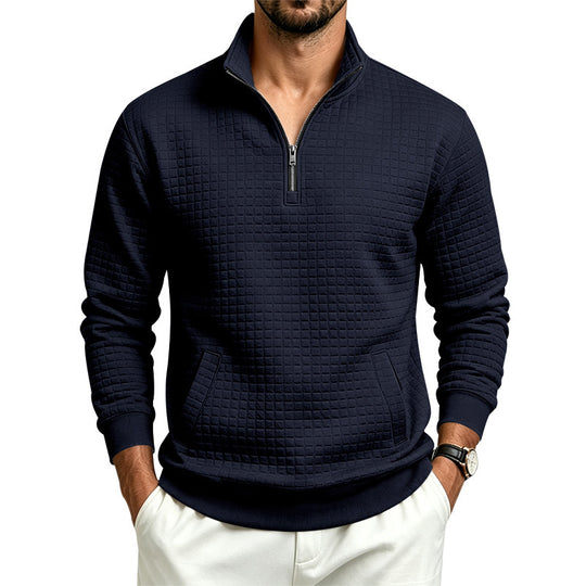 Herren Stehkragen-Sweatshirt mit Halbzip und gesteppter Waffelstruktur Nord Taschen