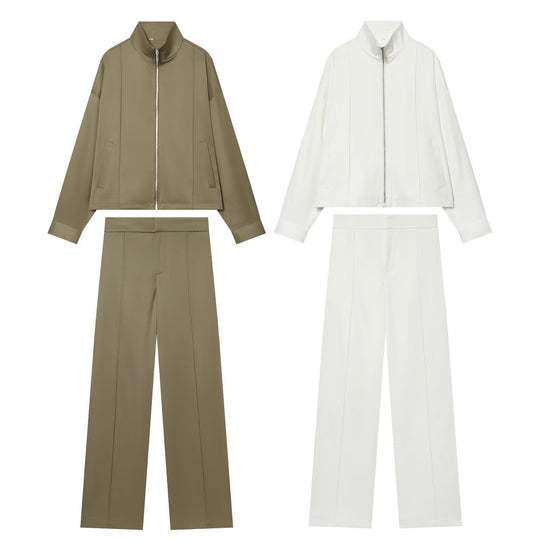 Damen Zweiteiliges Freizeit-Set mit Stehkragen-Zipperjacke und taillierter High-Waist-Hose Nord Taschen