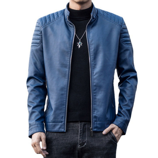 Herren Schmale Kunstleder‑Fliegerjacke mit gepolsterten Schultersteppungen und Stehkragen Nord Taschen