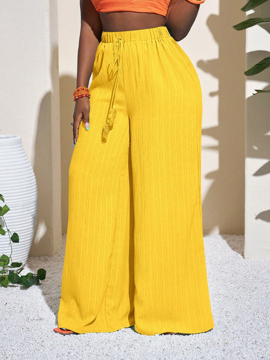 Damen Palazzo-Hose mit hohem Bund, elastischem Kordelzug und weitem Bein Nord Taschen