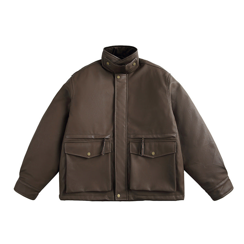 Herren Boxy‑wattierte Utility‑Blousonjacke mit hohem Stehkragen und aufgesetzten Pattentaschen Nord Taschen
