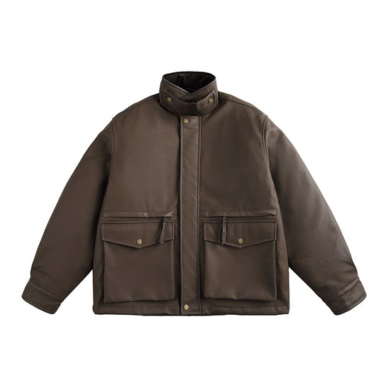 Herren Boxy‑wattierte Utility‑Blousonjacke mit hohem Stehkragen und aufgesetzten Pattentaschen Nord Taschen