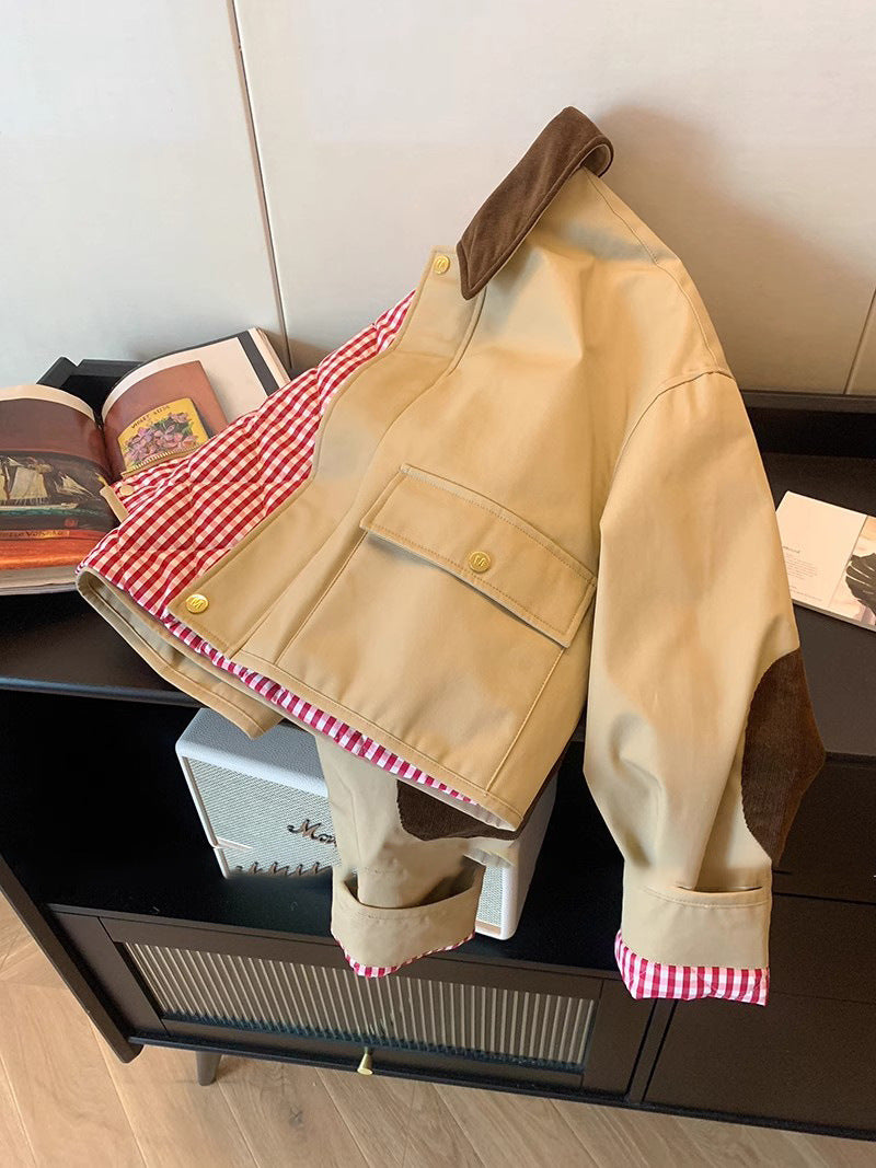 Damen Modische Utility-Jacke mit Samtkragen Nord Taschen