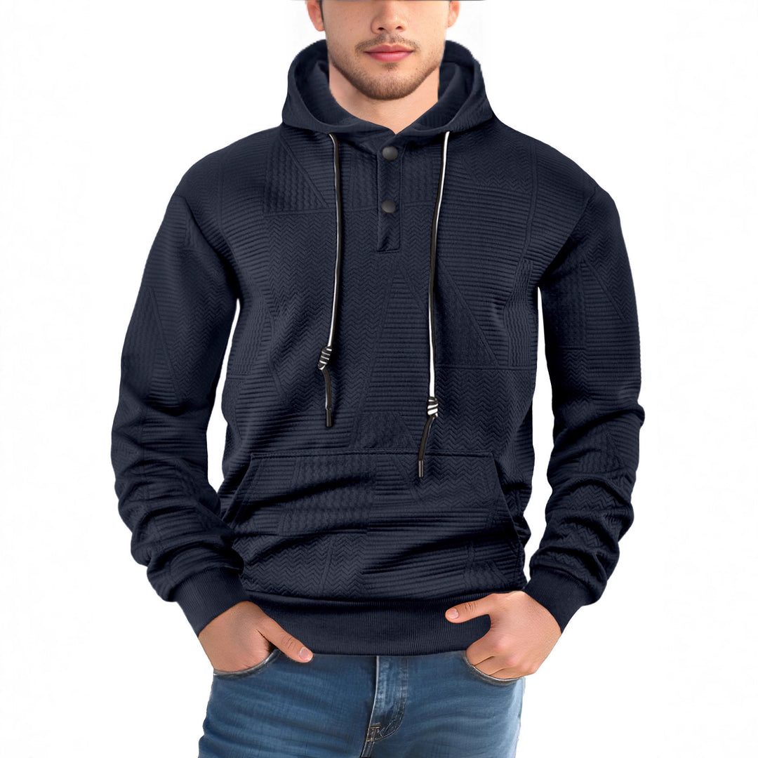 Herren Texturierter Kapuzenpullover mit gesteppter Patchstruktur und Druckknopfleiste Nord Taschen