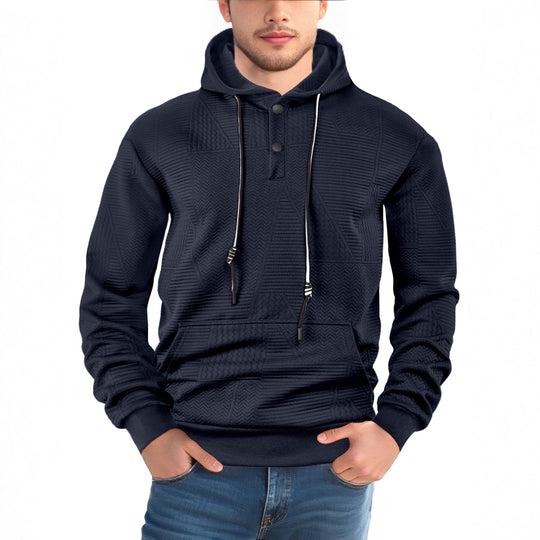Herren Texturierter Kapuzenpullover mit gesteppter Patchstruktur und Druckknopfleiste Nord Taschen