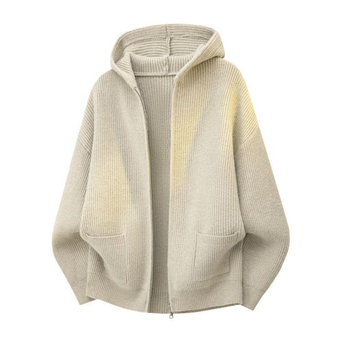 Damen Kuschelige Oversize-Rippstrick-Kapuzenjacke mit Zwei-Wege-Reißverschluss & aufgesetzten Taschen Nord Taschen