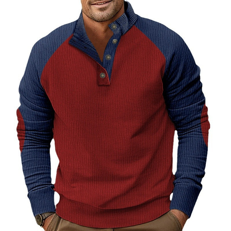 Herren Waffelstruktur-Henley-Pullover mit Stehkragen und Knopfleiste Nord Taschen
