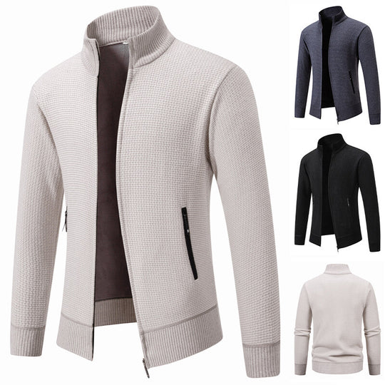 Herren Texturierter Zip-Strickcardigan mit Stehkragen, Waffelstruktur und Reißverschlusstaschen Nord Taschen