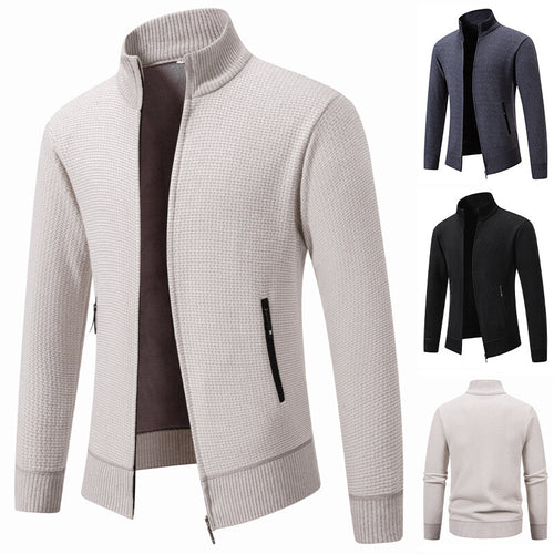 Herren Texturierter Zip-Strickcardigan mit Stehkragen, Waffelstruktur und Reißverschlusstaschen Nord Taschen