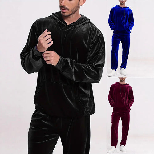 Herren Samt-Trainingsanzug mit Kapuzenpullover und gerader Jogginghose Nord Taschen