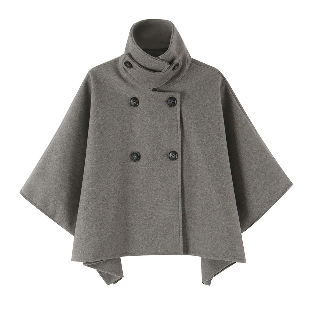 Damen Wolloptik-Cape mit doppelreihiger Knopfleiste, hohem Stehkragen und kastiger Silhouette Nord Taschen