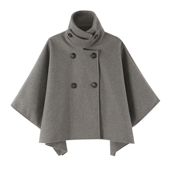 Damen Wolloptik-Cape mit doppelreihiger Knopfleiste, hohem Stehkragen und kastiger Silhouette Nord Taschen