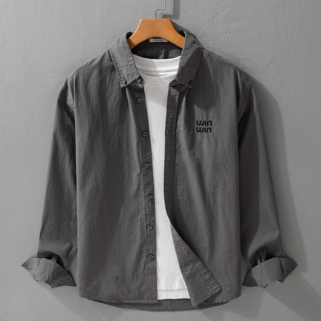 Herren Baumwoll-Overshirt-Hemdjacke mit dezenter Logo-Stickerei und entspanntem Schnitt Nord Taschen