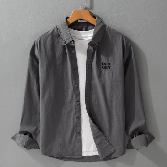 Herren Baumwoll-Overshirt-Hemdjacke mit dezenter Logo-Stickerei und entspanntem Schnitt Nord Taschen