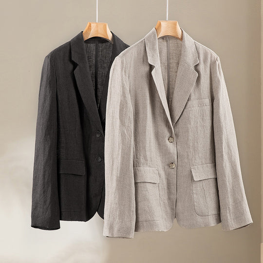 Damen Leinenblazer mit aufgesetzten Taschen, legerer Passform und Reverskragen Nord Taschen