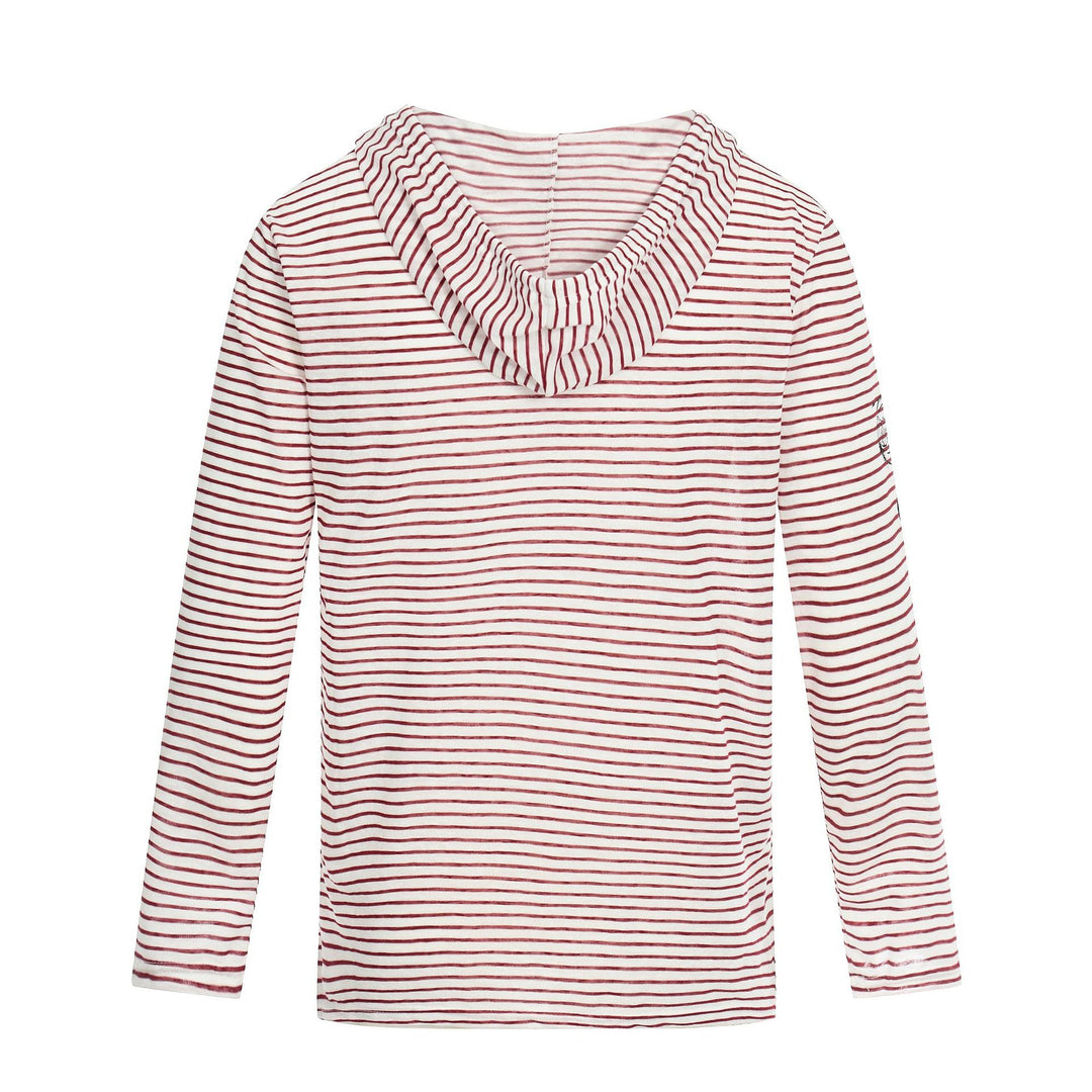 Damen Leichtes Kapuzen-Longsleeve mit V-Ausschnitt, Streifenmuster und Vintage-Print Nord Taschen