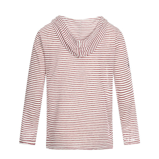 Damen Leichtes Kapuzen-Longsleeve mit V-Ausschnitt, Streifenmuster und Vintage-Print Nord Taschen