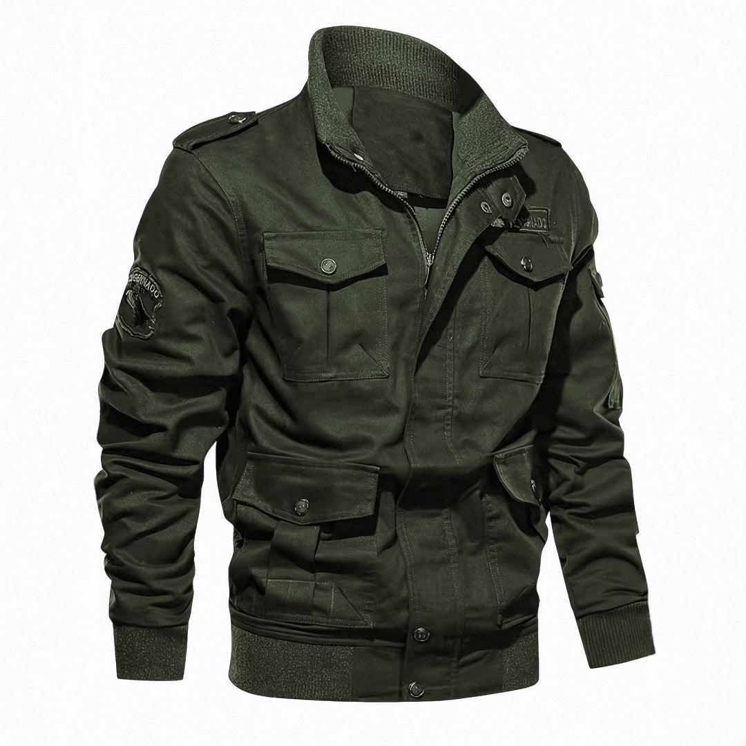 Herren Fieldjacke im Military-Stil mit Mehrfach-Taschen und Strickkragen Nord Taschen