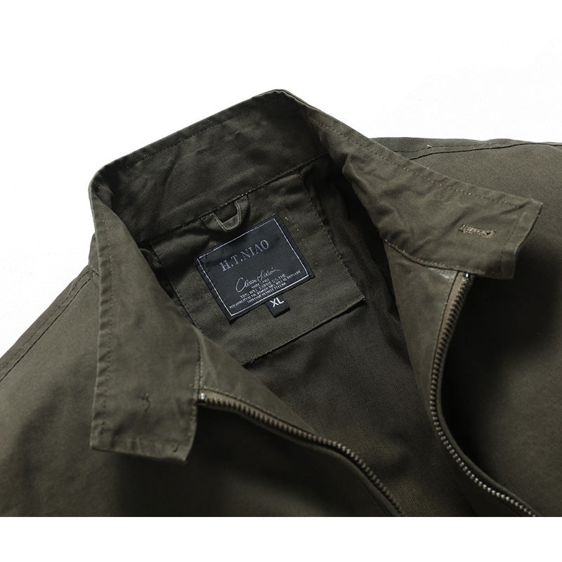 Herren leichter Canvas-Fieldbomber mit Stehkragen, verdecktem Reißverschluss und Pattentaschen Nord Taschen