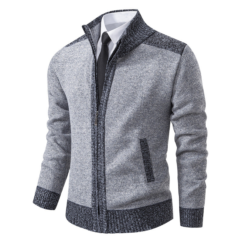 Herren Strickjacke mit Reißverschluss, Stehkragen und kontrastbesetzten Schultern Nord Taschen